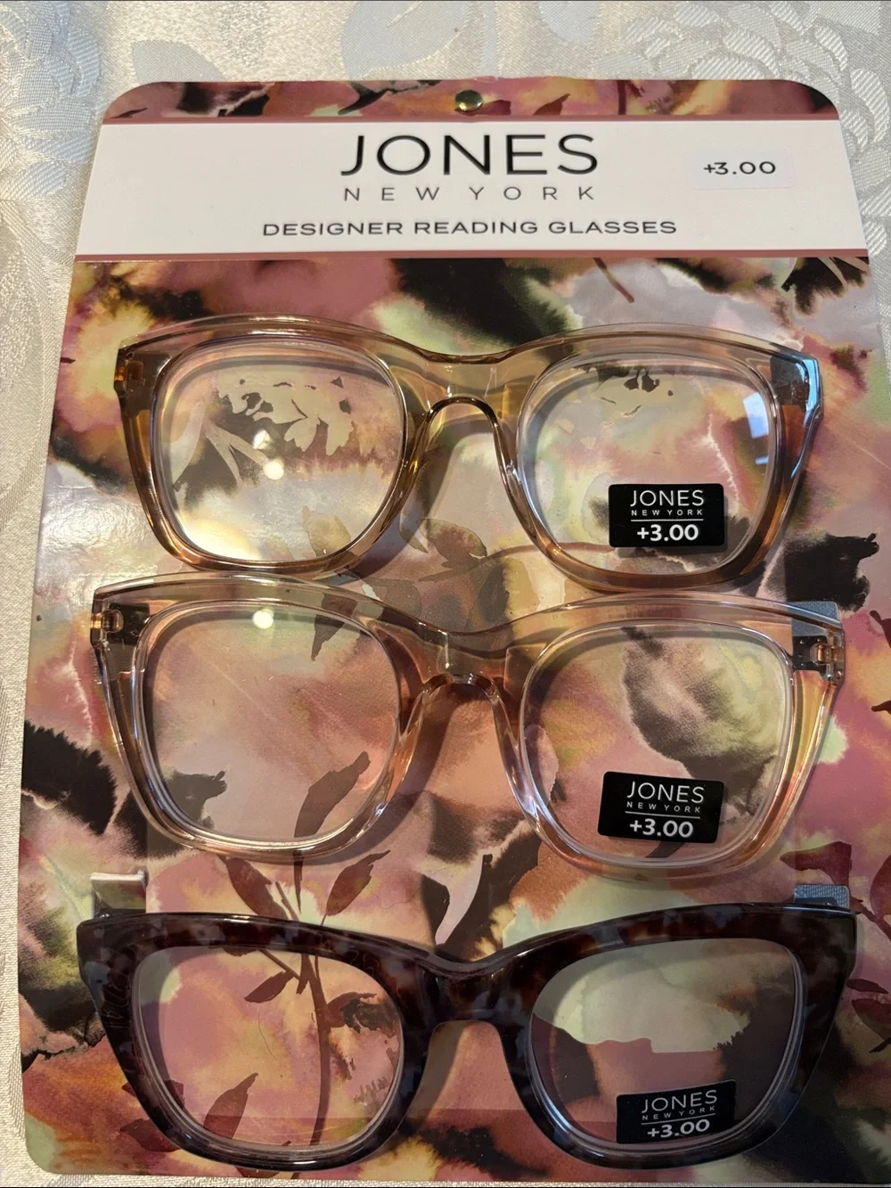 Jones New York +3.00 designer Reading Glasses Set of 3 NEW